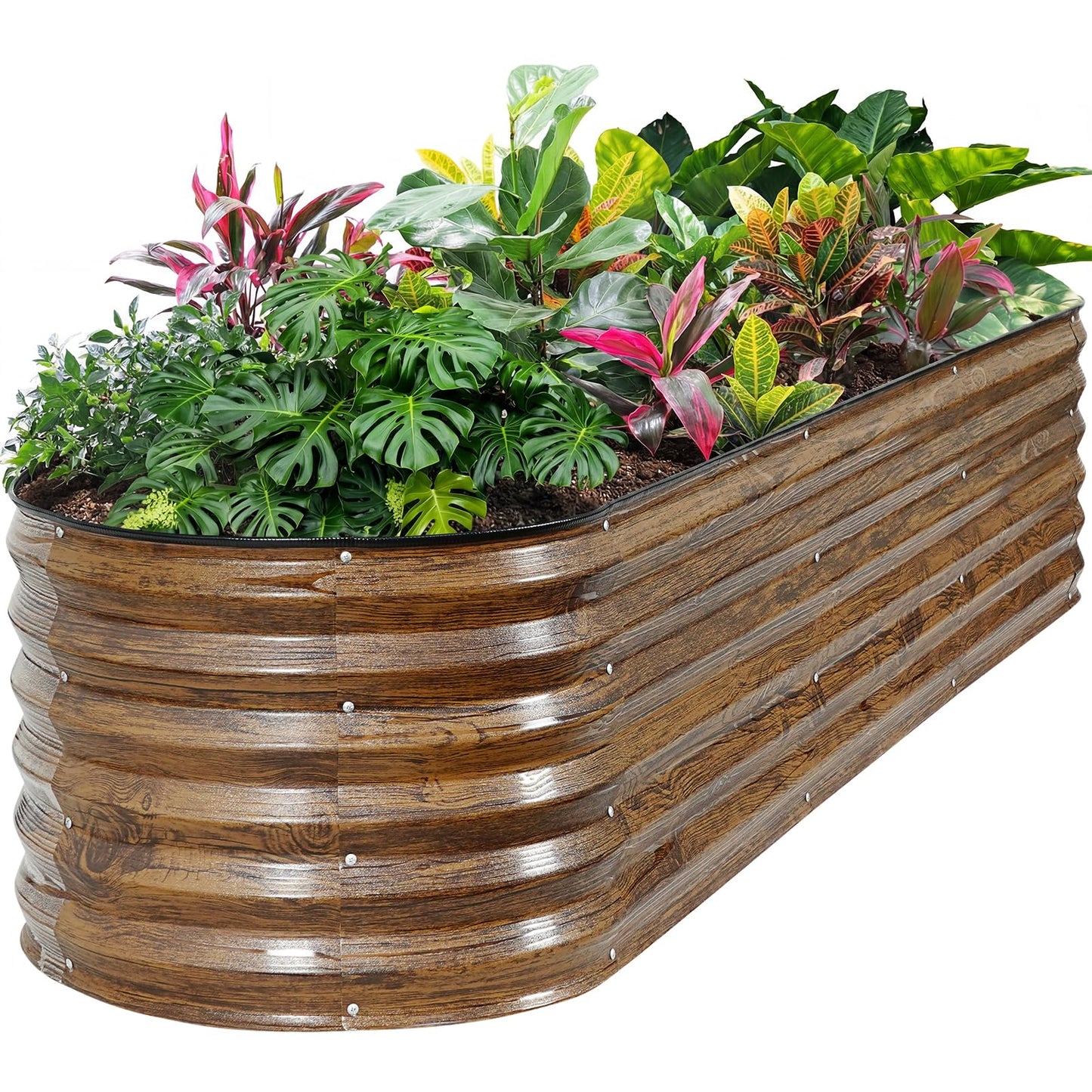 ZORMY Galvanized Raised Garden Bed Outdoor- 8x2x1.4ft Oval Steel Raised Beds for Gardening, Metal Planter Box with Protective Strip and Gloves for Vegetables, Flowers, Fruits(Brown)