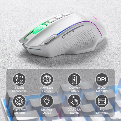 Redragon M810 Pro Wireless Gaming Mouse, 10000 DPI Wired/Wireless Gamer Mouse w/Rapid Fire Key, 8 Macro Buttons, 45-Hour Reliable Power Capacity and RGB Backlit for PC/Mac/Laptop