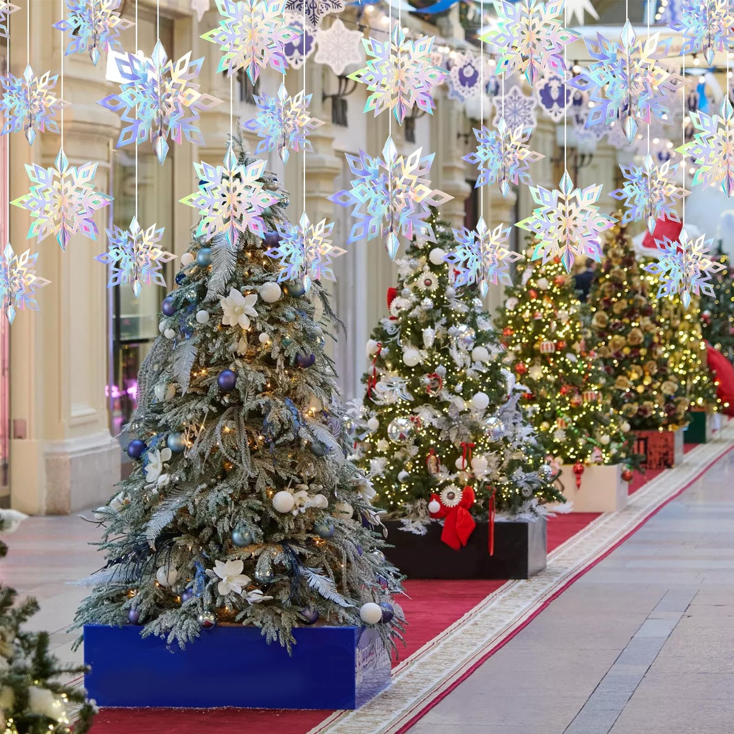36PCS Christmas Snowflake Decorations, 3D Large Iridescent Paper Snowflakes Garland Hanging Snow Flakes for Winter Wonderland Christmas Party Decorations Holiday New Year Home Decor, Iridescent