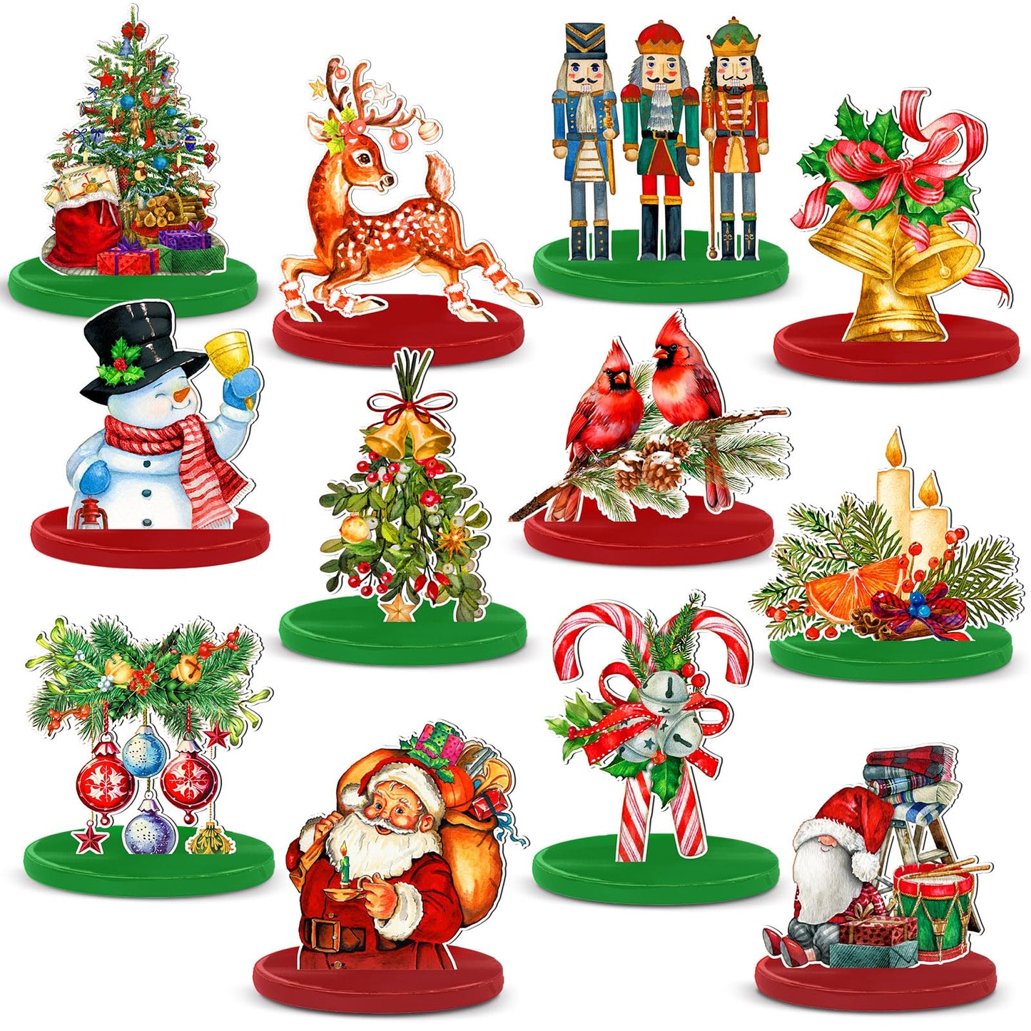 Yousoontic 12 Pcs Christmas Wooden Table Centerpieces Decorations Santa Claus Snowman Pine Tree Elk Nutcracker Wooden Signs Tabletop Centerpieces Home Decor for Xmas Holiday (Wonderful Christmas)