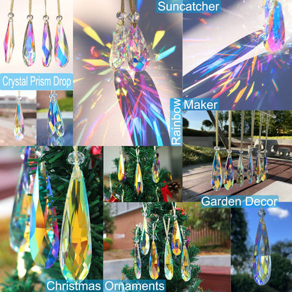 Crystal Glass Christmas Ornaments, 6Pcs Teardrop Prism Hanging Crystals for Christmas Tree,Centerpieces,Wedding,Party Decor (Crystal AB)