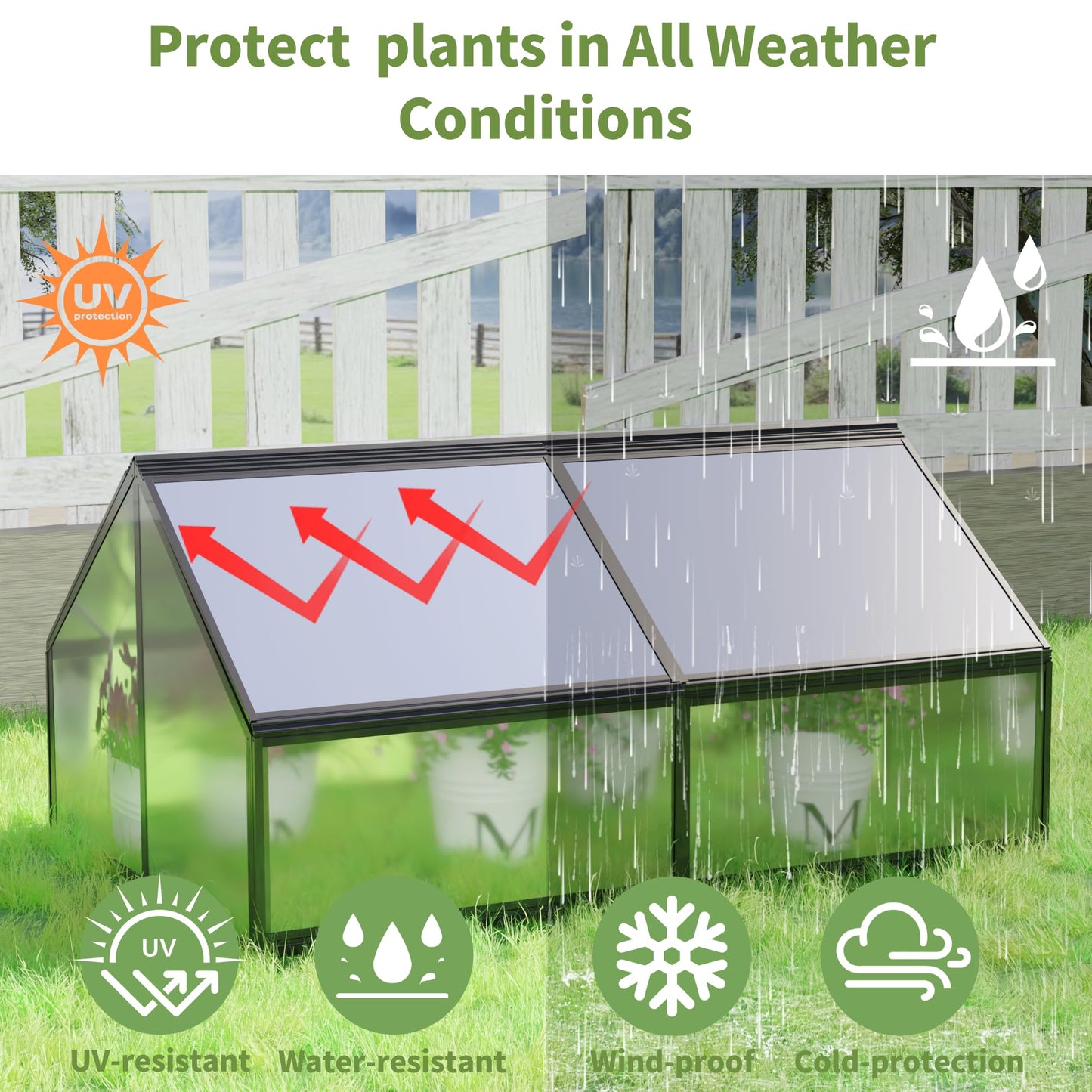 Dithoko 68.7" Raised Garden Bed with Greenhouse Cover, Galvanized Steel Planter Box with Open Bottom Drainage, Dual Use Outdoor Metal Planter for Vegetables Flowers and Herbs