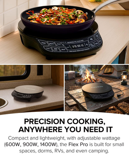 Nuwave Flex Pro 10.25” Precision Induction Cooktop with IMD Touch Display, LED, Shatter-Resistant Glass, 81 Temps (100°–500°F), 3 Wattages (600/900/1400W), Auto Shutoff, Portable Design, 30503V01