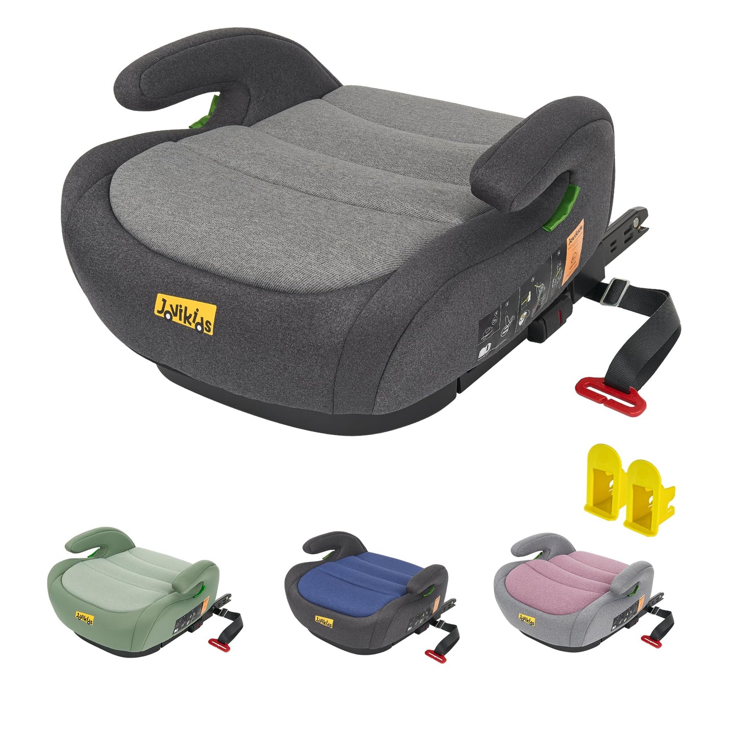 Jovikids I-Size Booster Seat for Car with ISOFIX, 125-150cm (Group 2/3, 6-12 Years), Portable Car Seats for Kids, Comfortable, Compact, Convenient for Everyday Use, Great for Travel, ECE R129, Black