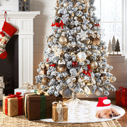 Christmas Tree Skirt 36 Inch, Holiday Part Decorations for Christmas Tree, Whit Plush Gold Sequin Snowflake Tree Shirt for Xmas
