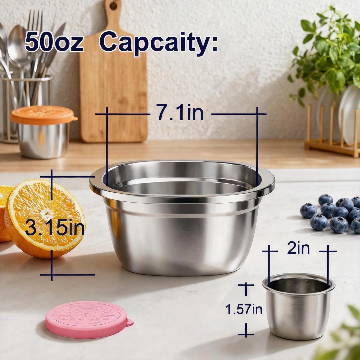 Sxueg Stainless Steel Salad Bowls to go for Lunch Container Kit, 50oz 1 Set