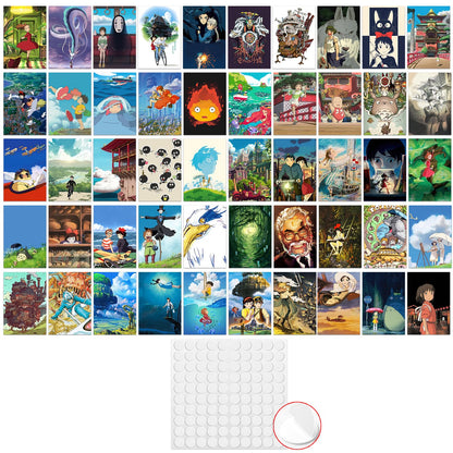 Pounchi Cute Anime Poster Wall Collage Set (50 Pcs 4 x 6 Inch with Glue Dots) Cartoon HD Aesthetic Posters Prints Artworks for Room Bedroom Club Wall Art Decor for Teens Kids