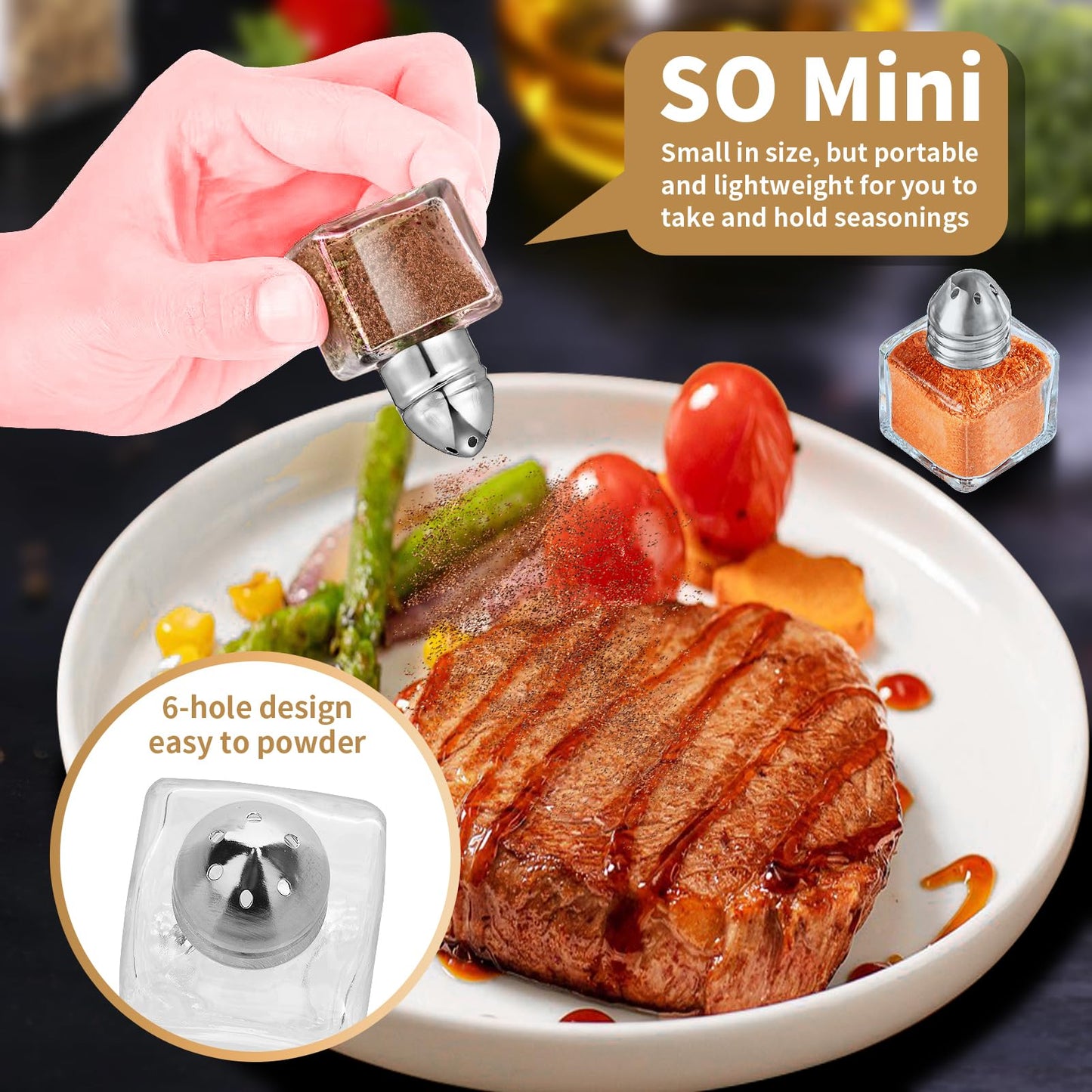 Pack of 12 0.5 oz Cube Shape Small Salt and Pepper Shakers with Tone Tops Clear Mini Glass Seasoning Jars Spice Salt Shakers with Funnel for Restaurant Home Kitchen (Silver Lids)