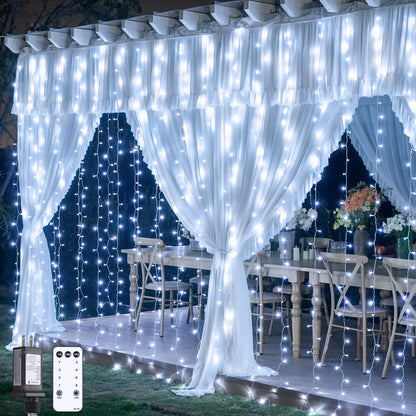 JMEXSUSS 300 LED 9.8x9.8Ft Curtain Lights Indoor with Remote, White Christmas Lights Plug in, 8 Modes White String Lights for Bedroom Wall Wedding Reception Dorm Party Backdrop Window Outdoor Decor