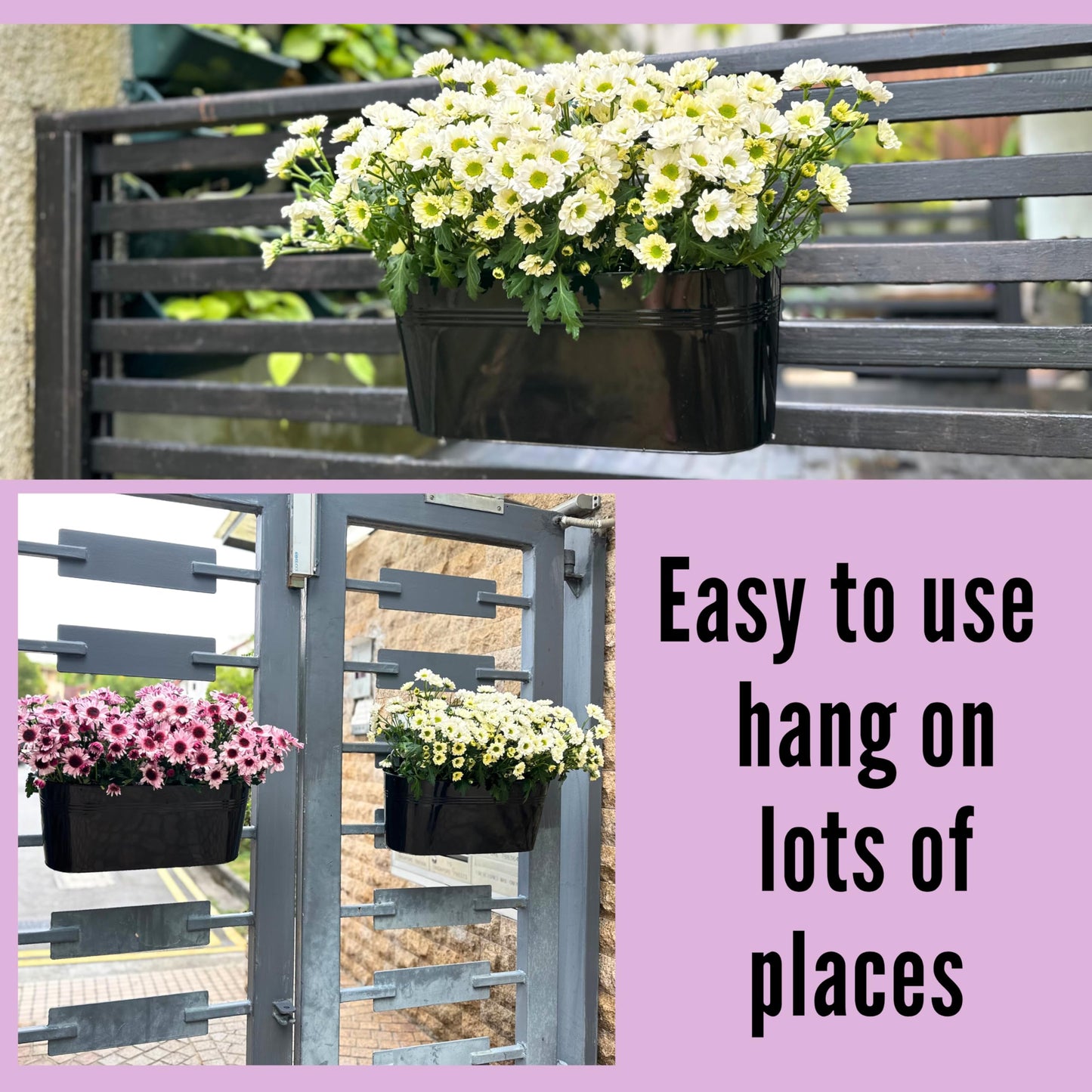 LaLaGreen 11.8 Inch Rail Planter (10-PIECE Combo Set) Black Metal Outdoor Fence Rail Planters, Modern Plants Hanging Railing Balcony Gardening for Apartment Garden Style Iron Patio Flower Pots Deck