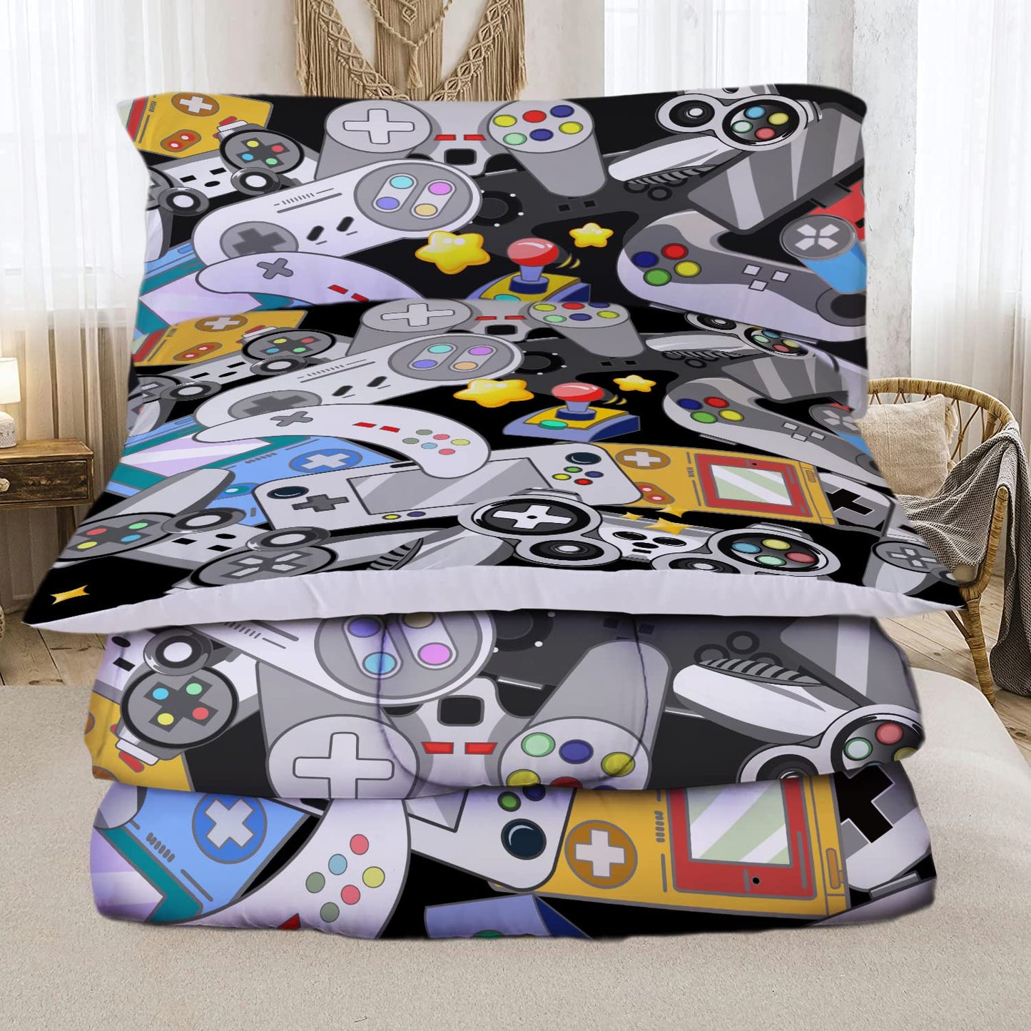 Sunnycitron Gamer Comforter Set for Boys Gaming Bedding Twin Comforter Set Gaming Bed Boys Comforter Set Gamer Room Decor (1 Comforter +2Pillowcase)