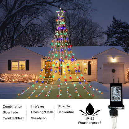 Christmas Decorations Star String Lights,320 LED Outdoor Christmas Tree Lights with 13" Topper Star,8 Modes Waterproof Hanging Fairy Twinkle Lights for Xmas New Year Party Holiday