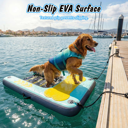 Dog Ramp for Pool & Lake, Inflatable Water Platform 60'' x 40'' Floating Dock for Pets Up to 240 lbs, Non-Slip EVA Surface with Ladder, Boat & Dock Access for Swimming and Outdoor Use