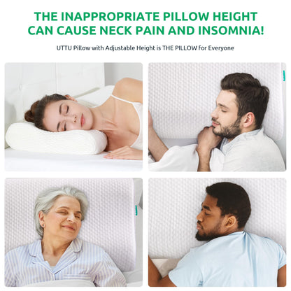 UTTU Cervical Pillow for Neck Strain Relief, Memory Foam Neck Pillow for Sleeping, Adjustable Orthopedic Sandwich Pillow, Contour Cooling for Side Back Stomach Sleeper, Medium(23.6"×14"×5.2"/4.5")
