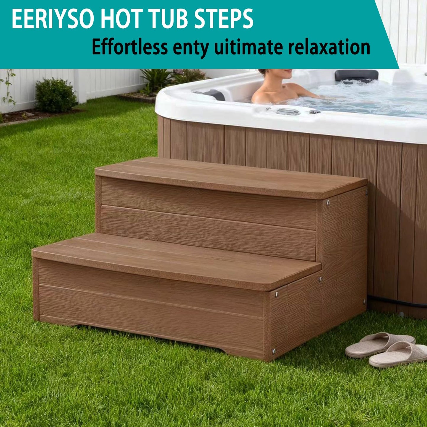 Heavy Duty Hot Tub Steps, 2 Steps Large Versatile Stairs for Outoor Above Ground Pool, Spa,Deck & Porch Outside, Steps Capacity 600LBS (Brown)