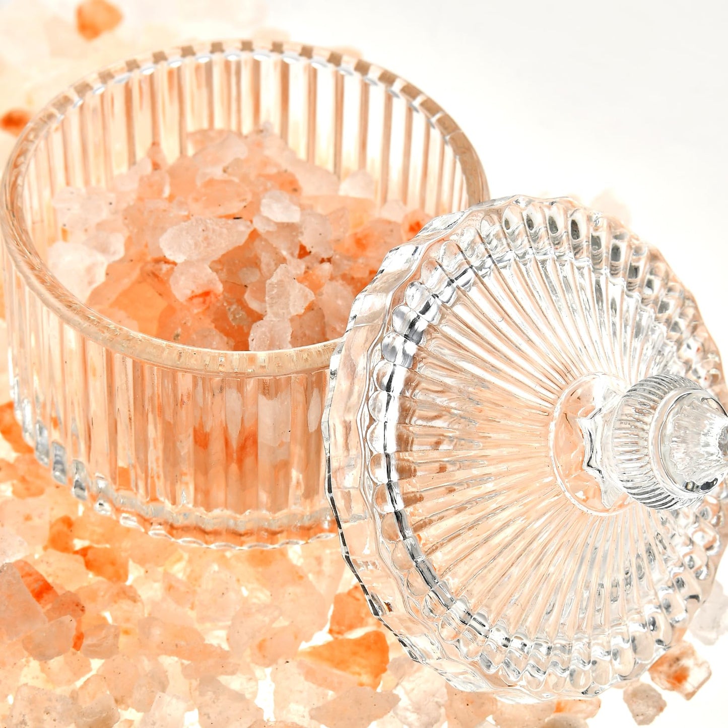 Crystal Glass Salt Cellar with Lid – 7oz Clear Salt Box Salt and Pepper bowls, Salt Container Holder for Kitchen, glass Storage jars for Candies, Sugar, Decorative Kitchen & Dining Table Essential