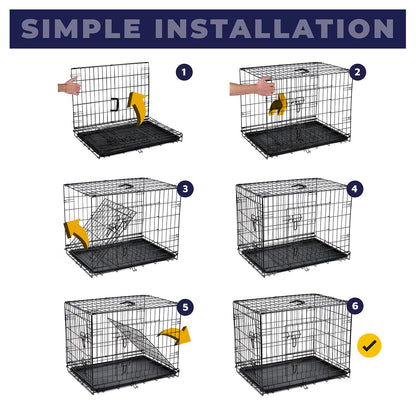 DogCrates+ Large Foldable Dog Crate with 2 Doors, Non-Chew Metal, Removable Tray, 36-Inch Black