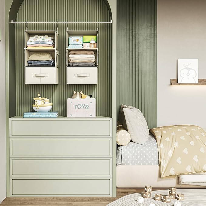 Vailando 3-Shelf Hanging Closet Organizer, Baby Clothes Storage and Organization