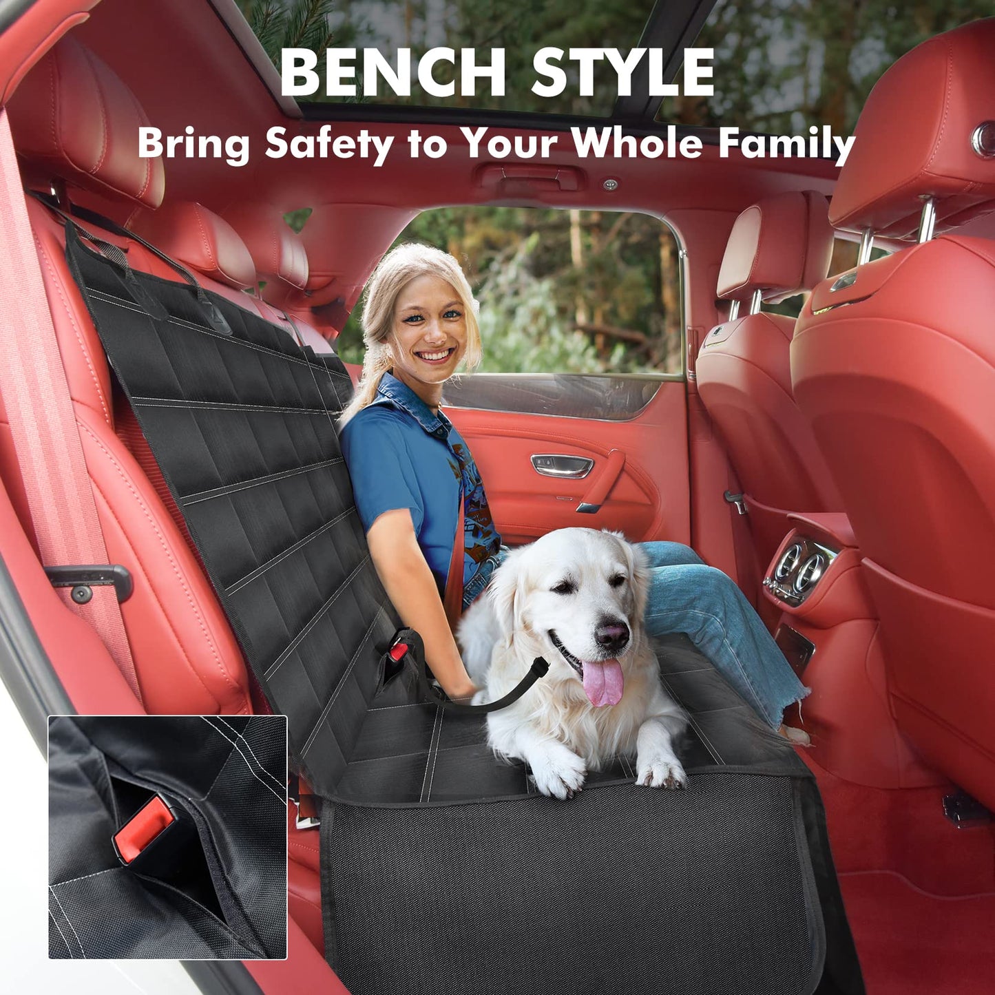 Hopidogie Dog Car Seat Cover 4-in-1, 100% Waterproof Dog Hammock for Car Back Seat, Scratchproof Nonslip Back Bench Cover for Pets Machine Washable Durable Universal fits Trucks SUV
