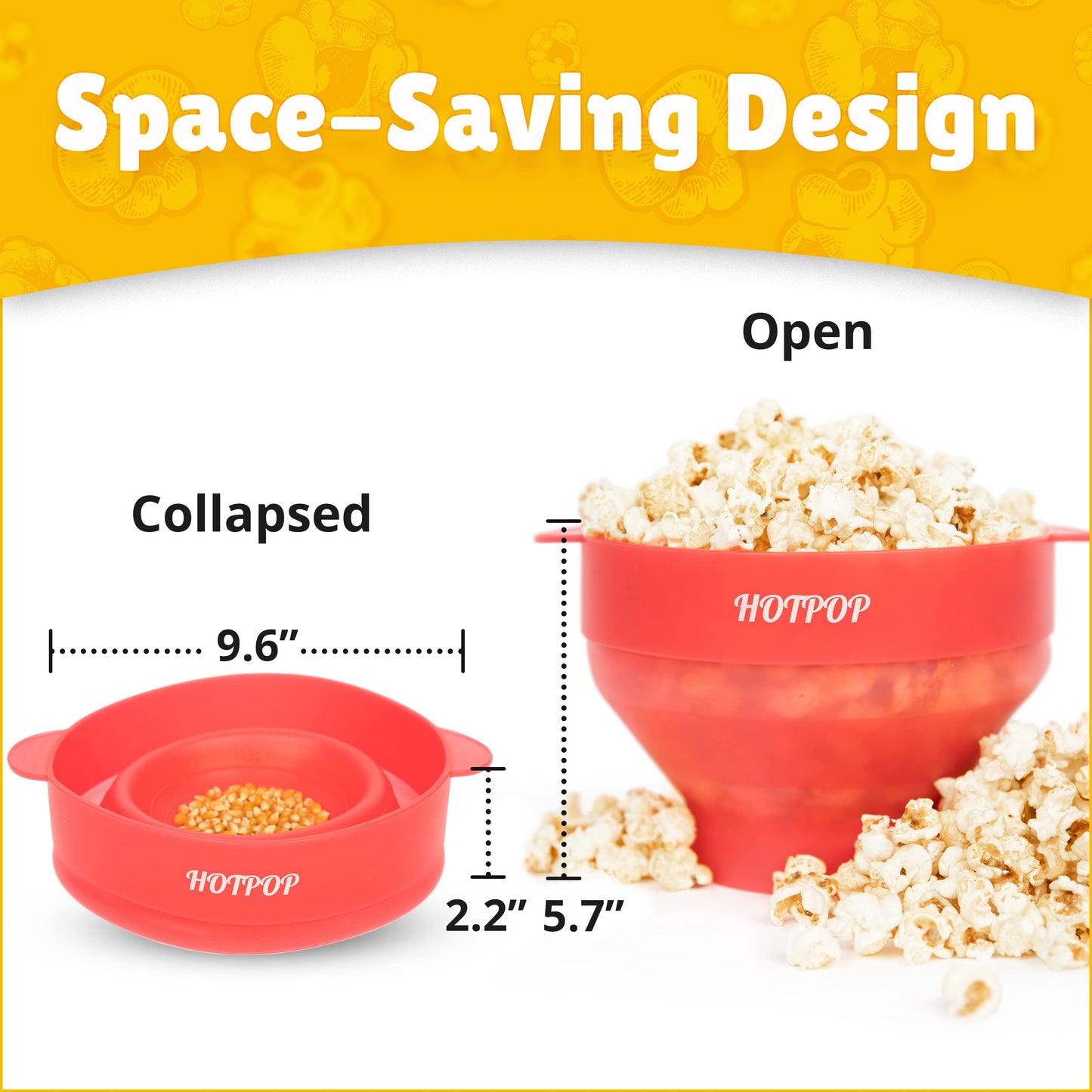 The Orginal HotPop Silicone Popcorn Maker - Microwave Popcorn Popper with Handles - Collapsible Bowl, Heat-Resistant, Easy to Clean, Ideal for Family Movie Nights, 15-Cup Capacity - Red