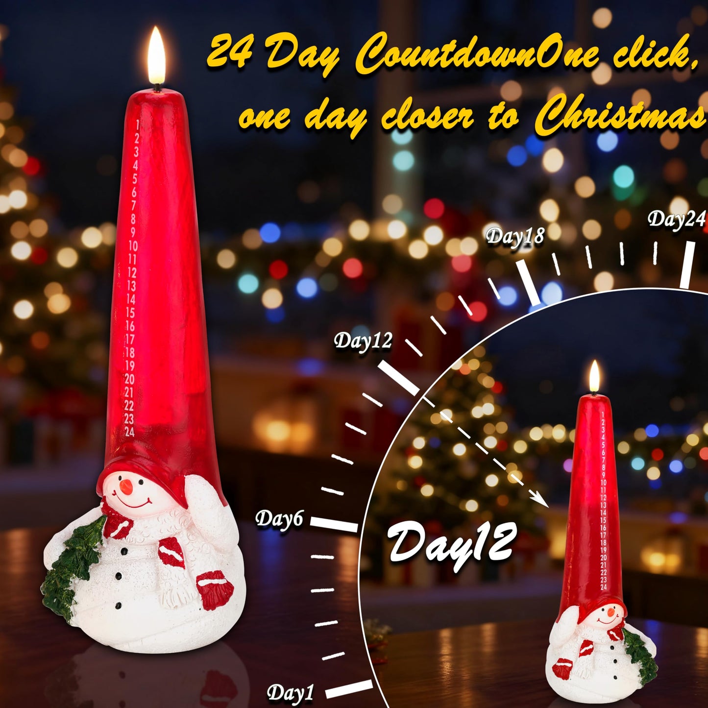 AFINETH Christmas Flameless Candles with Remote, Real Wax Christmas Countdown Candle, Snowman Countdown to Christmas Battery Operated Candles, Xmas Flameless Advent Candles for Table Decor