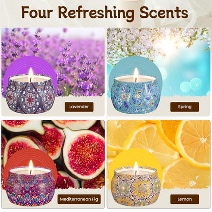 TranquilBliss Scented Candle Set, 4 Pack Soy Wax Candles, 120H Burn Time, Ideal Gifts for Women, Birthday Presents