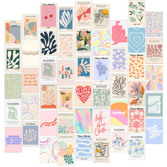 Aesthetic Room Decor, 50pcs Danish Pastel Prints for Wall Decor, Wall Collage Kit Aesthetic Pictures for Dorm Decor, Teen Girls Preppy Bedroom Decor