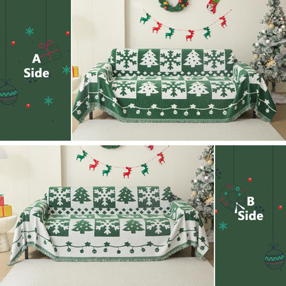 MEETSKY Christmas Couch Cover for Sectional Sofa, Chenille Loveseat Green Sofa Covers Washable for Pet Friendly Snowflake Christmas Tree Decorative Couch Covers, 71" x 102"