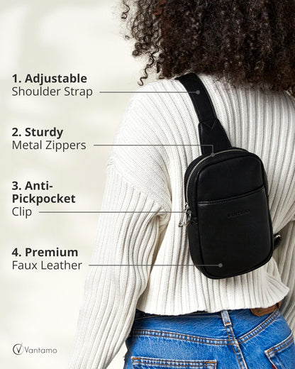 Vantamo Cross Body Bag Women with RFID Protection, Anti-Pickpocket Clip & Premium Material, Stylish Sling Bag Women with Silver Zipper, Secure Anti Theft Crossbody for Travel & Everyday Use