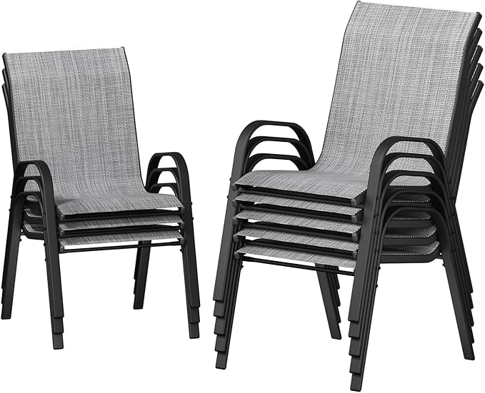 UDPATIO Patio Chairs Set of 8, Stackable Outdoor Dining Chairs with High Back, Breathable Textilene Fabric Outdoor Chair All Weather, 350LBS Capacity for Garden, Backyard (Light Grey)