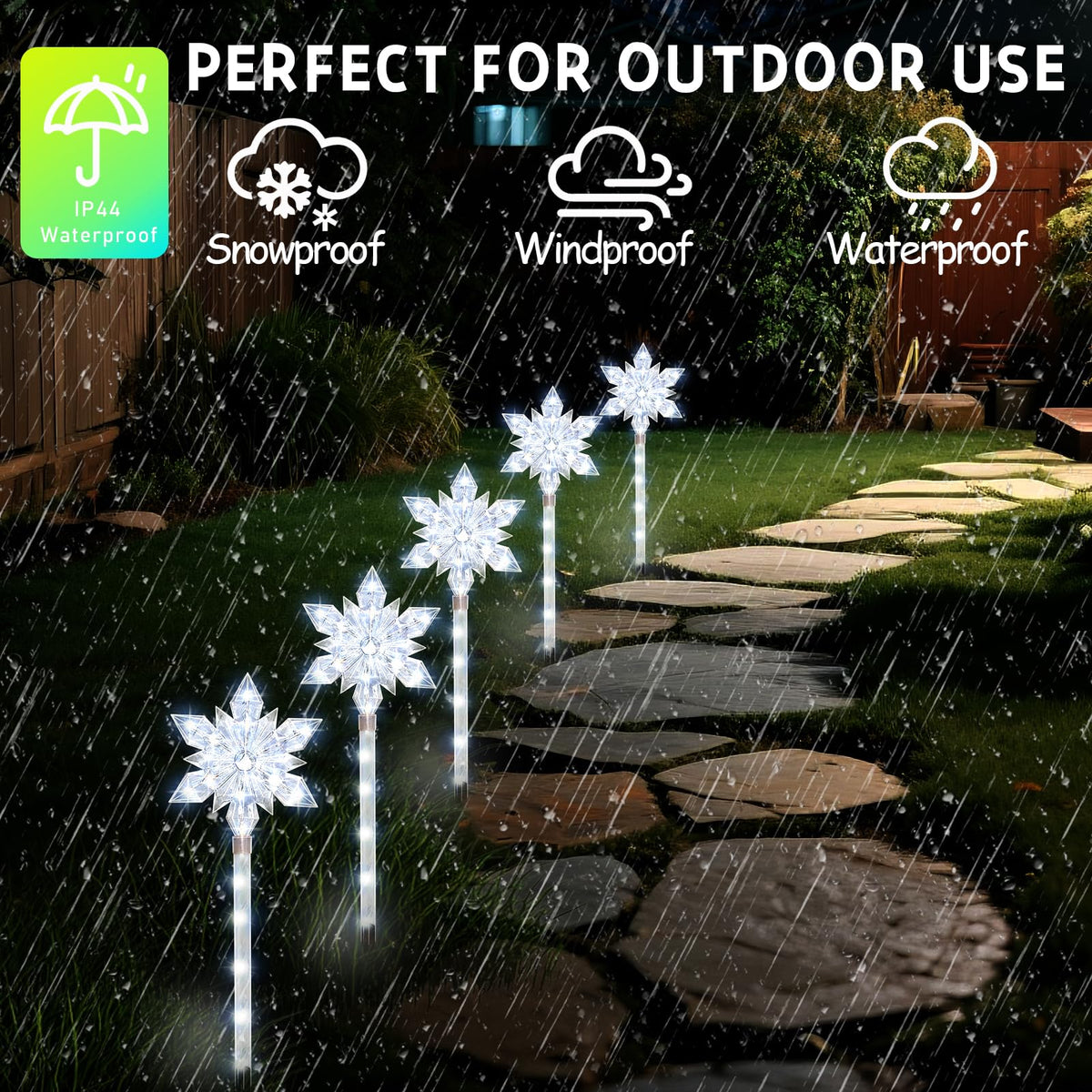 VOGVOG Snowflake Solar Christmas Pathway Lights, Set of 5 LED Outdoor Stake Lights, Waterproof Christmas Decorations for Garden, Yard, Lawn, Walkway, Patio Decor (Cold, 5pcs)