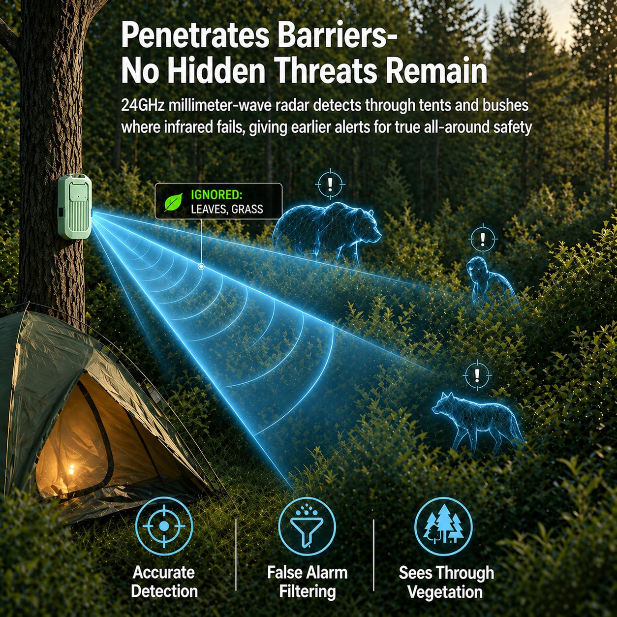 LETWESAF Portable Radar Perimeter Security Alarm, 24GHz Precise Millimeter-Wave Radar Camping Perimeter Alarm, 1/2 Mile Range, Wireless Rechargeable Motion Detector for Outdoor Camping RV Property