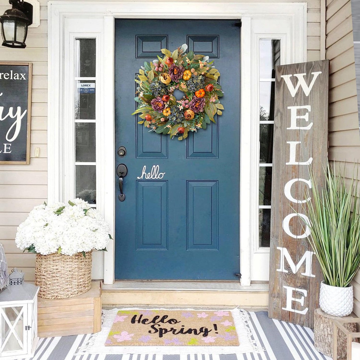 WANNA-CUL 24in Fall Front Door Wreath,Hydrangea Peony Pumpkin Harvest Decor