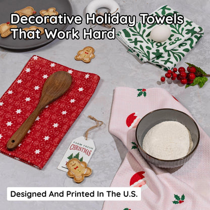 Christmas Kitchen Towels Set of 3 Ho Ho Ho – Microfiber Waffle Weave Dish Towels 16x24, Super Absorbent & Lint-Free Holiday Kitchen Towels for Drying, Cleaning & Christmas Décor