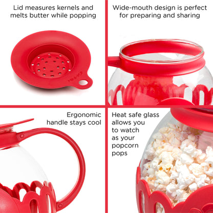 Ecolution Patented Micro-Pop Microwave Popcorn Popper with Temperature Safe Glass, 3-in-1 Lid Measures Kernels and Melts Butter, Made Without BPA, Dishwasher Safe, 3-Quart, Aqua