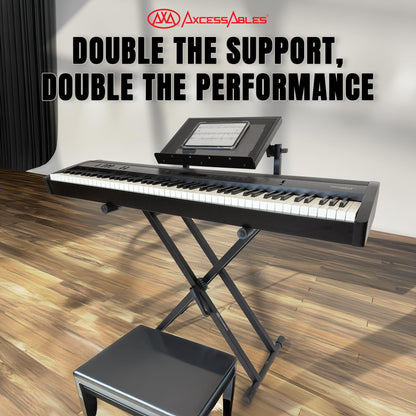 AxcessAbles Portable Two-Tier DJ Table Stand| Two Tier Piano Keyboard Stand for Sheet Music and Tablet | DJ Laptop and Controller Stand | Music Production Workstation | Booth Stand