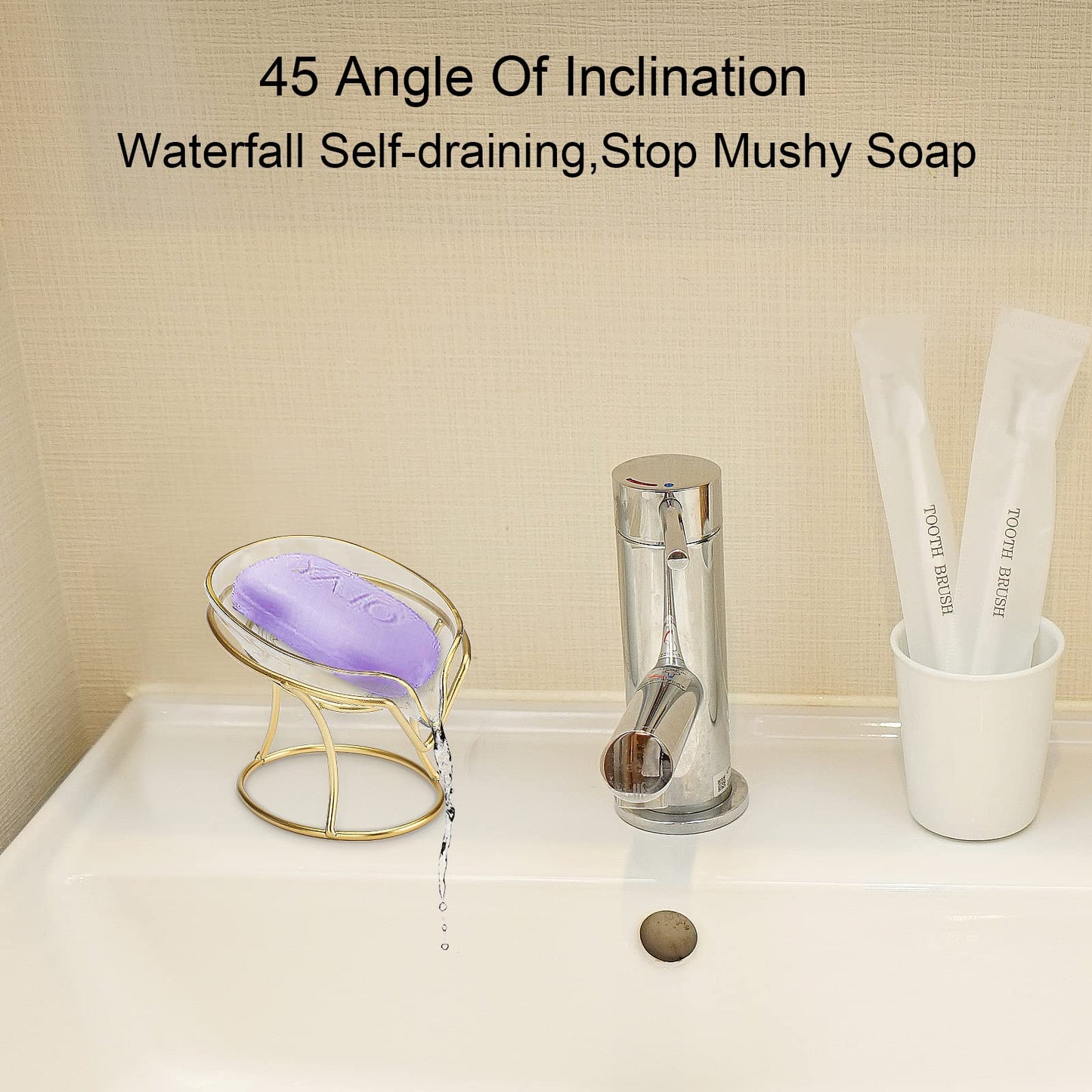 Plcnn Bar Soap Holder Self Draining Soap Dish, Decorative Bathroom Soap Tray with Gold Iron Frame Creative Soap Box for Bathroom, Kitchen Sink Home Gift
