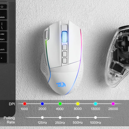 Redragon M810 Pro Wireless Gaming Mouse, 10000 DPI Wired/Wireless Gamer Mouse w/Rapid Fire Key, 8 Macro Buttons, 45-Hour Reliable Power Capacity and RGB Backlit for PC/Mac/Laptop