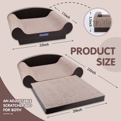 Socostar Cat Couch Bed Pad, Cardboard Cats Scratcher Furniture with Catnip, Large Scratch Sofa for Indoor Cats, Wear Resistant and Durable Cat Scratching Board