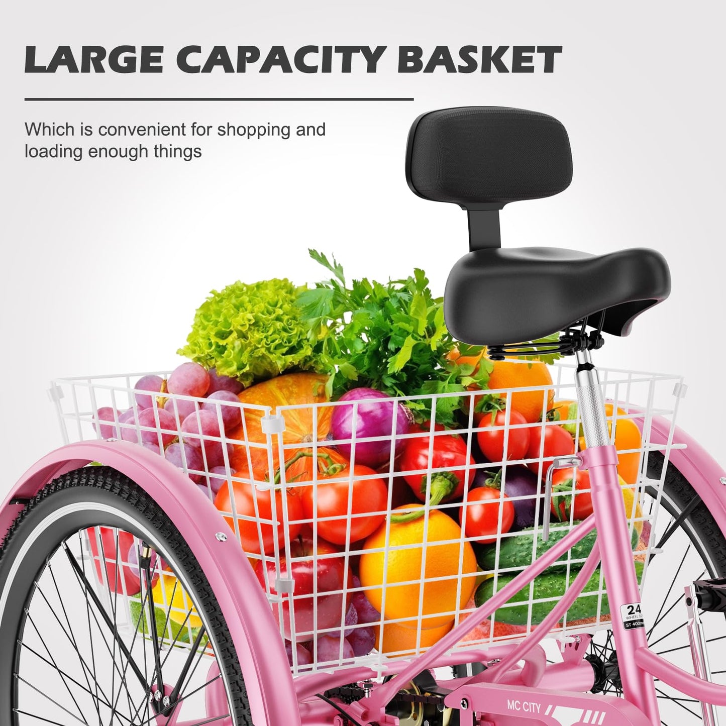 H&ZT Adult Tricycle, 3 Wheeled Bike, Trike Cruiser Bike, with 7-Speed Gear, Parking Brake Handle, Low Step, Large Rear Basket, Elderly Friendly, for Men, Women, and Teens
