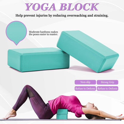 HNCTINNO All in One Yoga Wheel Set, Soft Foam Roller Wheel for Back Pain & Stretching, Yoga Blocks 2 Pack with Strap, Trigger Point Therapy Massage Ball for Deep Tissue, Yoga Starter Kit for Beginner