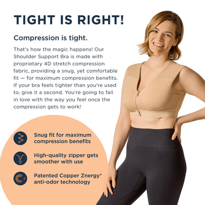 Tommie Copper Shoulder Support Compression Bra with Front Zipper Closure - Wireless Posture Corrector & Back Support Bra, Ideal for Gardening, Yoga, and Sports, UPF 50 - Nude, XX-Large