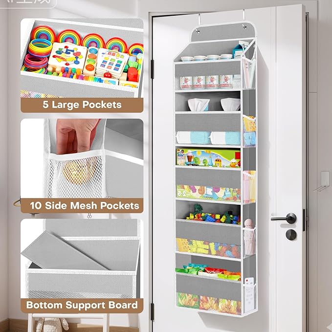 SpaceWhisper Over the Door Organizer, 5 Large Pocket Hanging Storage Organizer