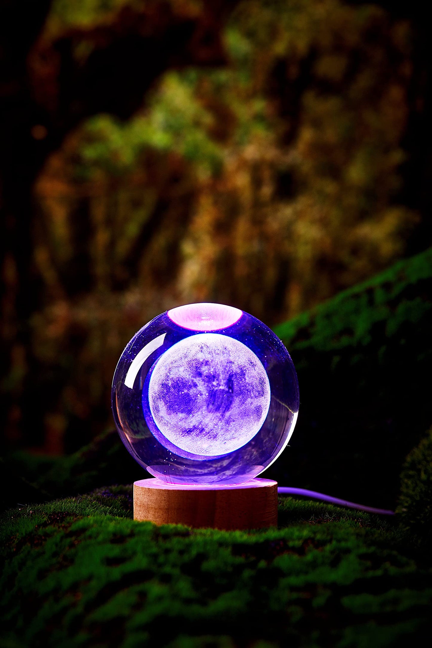 3D Moon Crystal Ball Lamp,3.15 inch Crystal Ball Night Light with Wooden Base,16 Colors Changing Light,Dimmable Remote Control,Desk lamp (F)