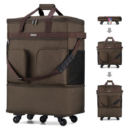 Hanke Expandable Collapsible Luggage with Wheels Suitcase, Rolling Travel Bag, Duffel Garment Tote Bag for Men Women, Lightweight Suitcase, Large Capacity Luggage with Spinner Wheel (Coffee)