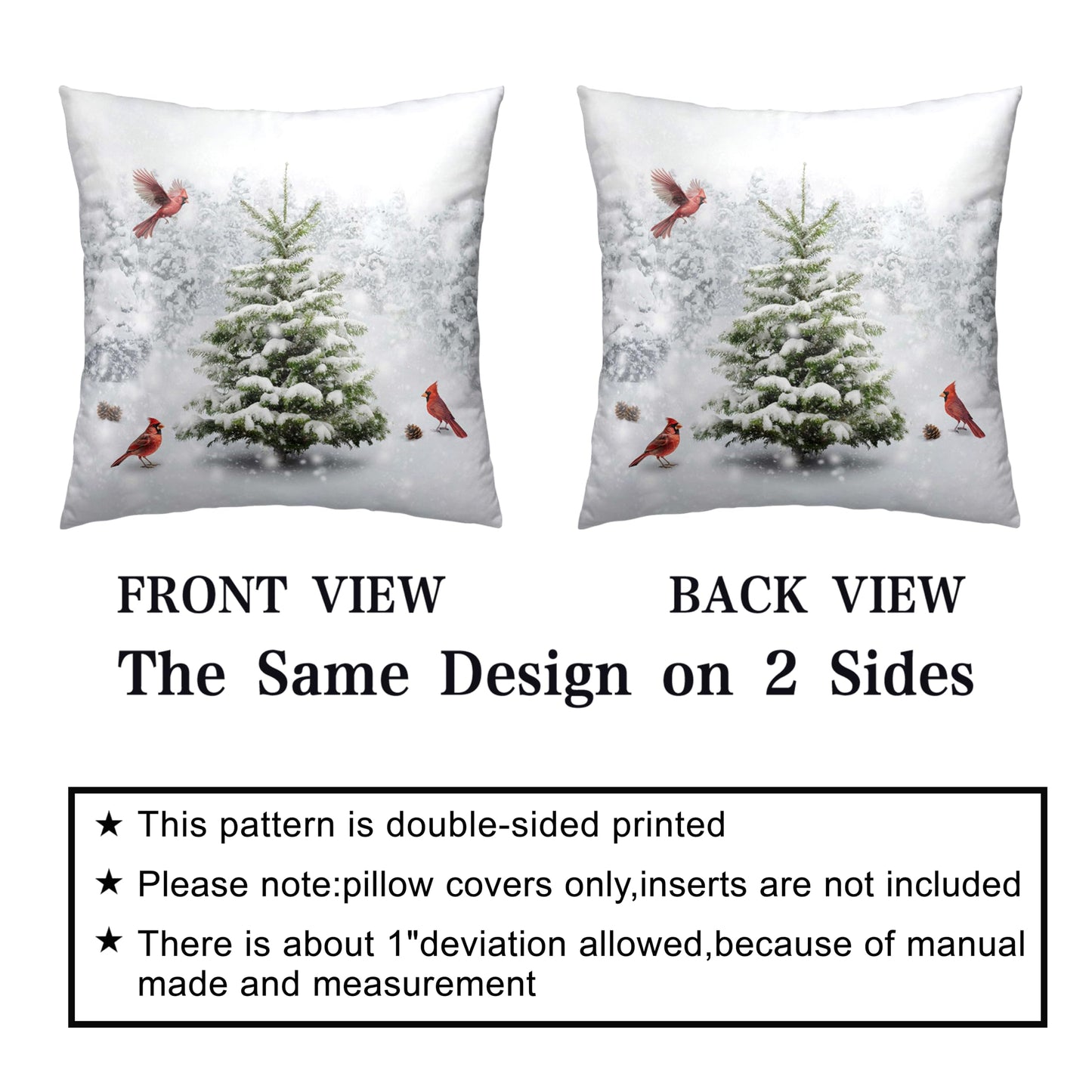 Kwlegh Winter Throw Pillow Covers 18X18 Snowy Natural Forest Decorative Pillow Case Set of 2 Green Pine Tree with Cardinal Birds Cushion Case for Couch Living Room Patio