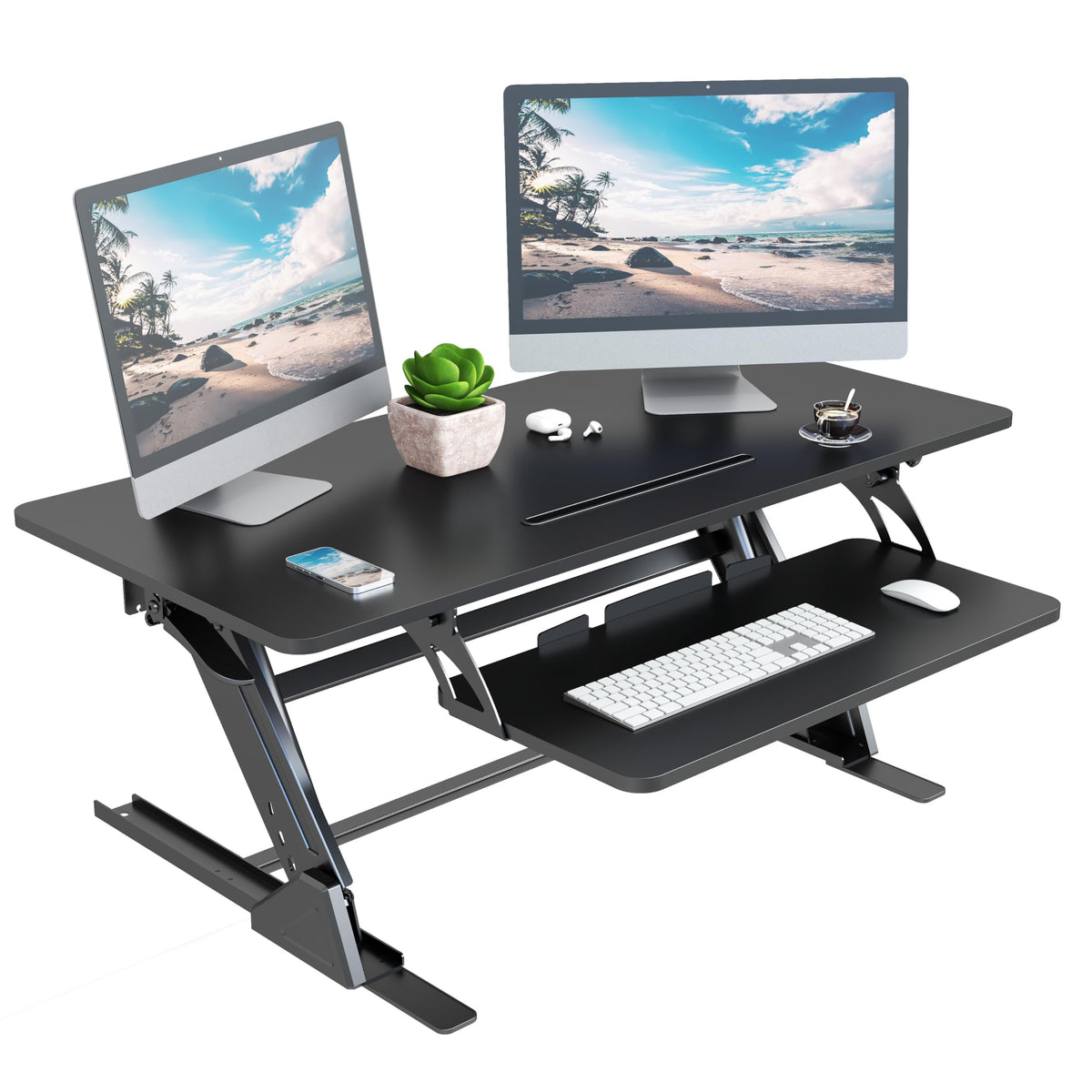 Lubvlook 42 inch Stand Up Desk Converter, Height Adjustable Sit Stand Desk Riser, Black, 42PB