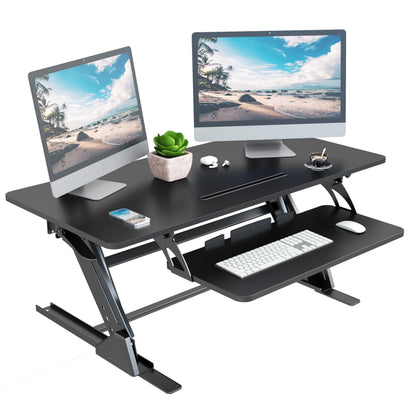 Lubvlook 42 inch Stand Up Desk Converter, Height Adjustable Sit Stand Desk Riser, Black, 42PB