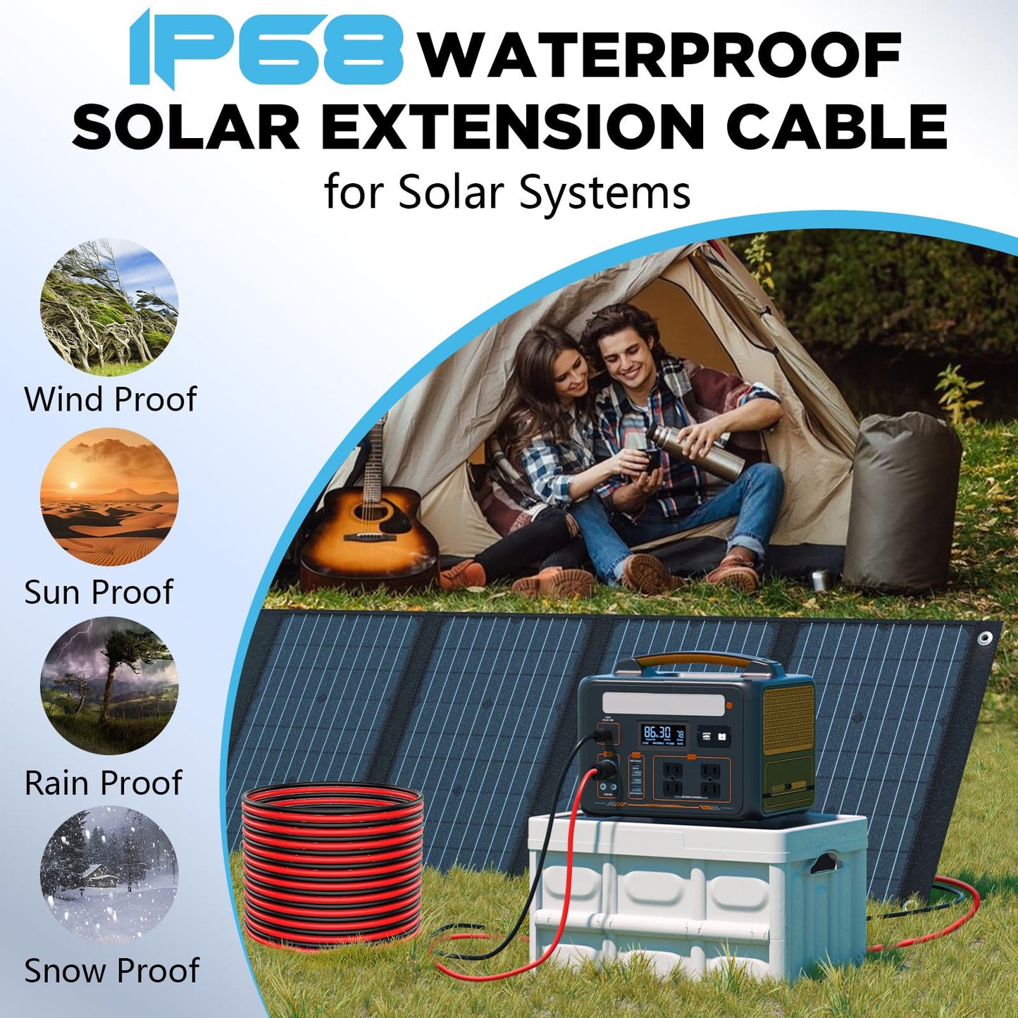 Hiutgowt 2x100FT Solar Panel Wire, Solar Cable, Solar Wire 10AWG, Solar Extension Cable, 10 Gauge Tinned Cooper PV Wire for MPPT Controller Home Roofs Boat Marine Automotive RV Camping Solar Panels