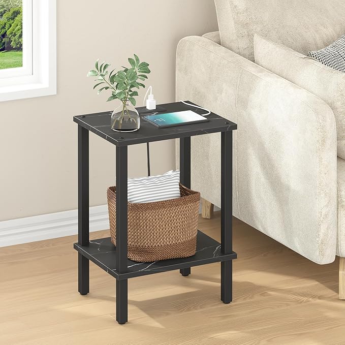 TUTOTAK End Table with Charging Station, Small Side Table, Nightstand Bedside